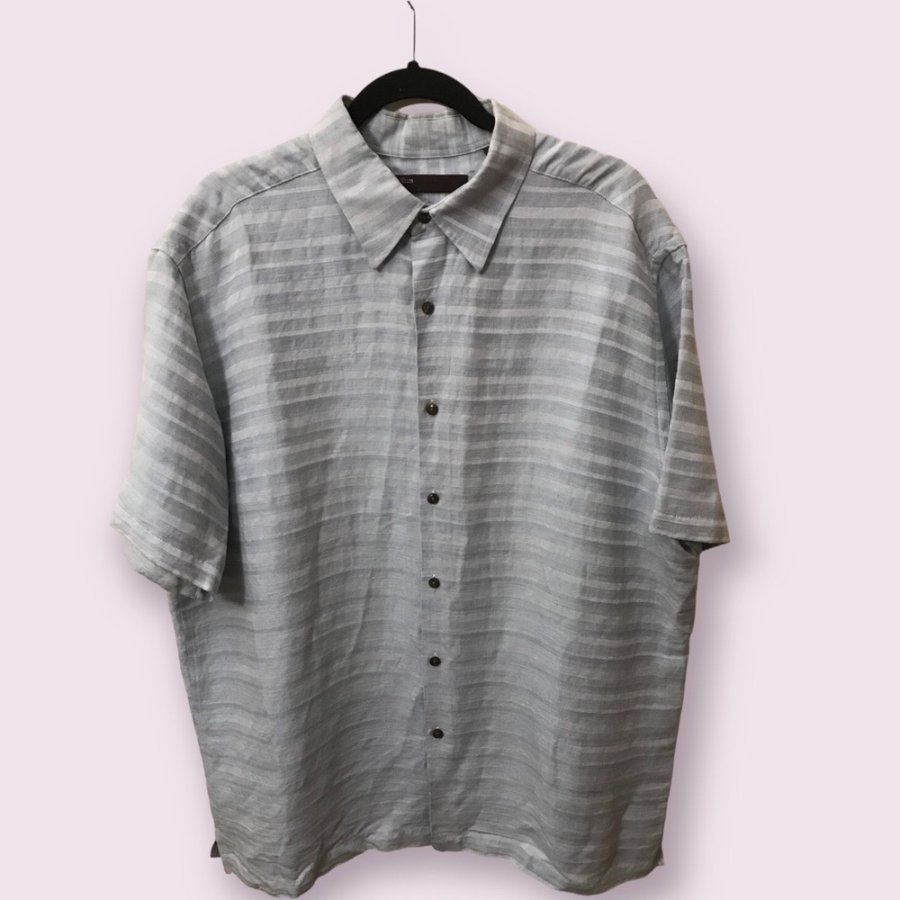 Perry Ellis Mens Linen Plaid Lightweight Short Sleeve Button Up Shirt Size XL